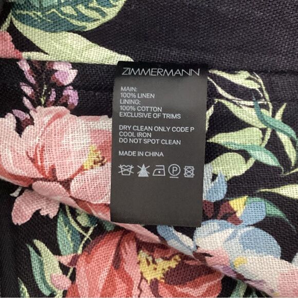 ZIMMERMANN Size 0 Bellitude Cropped Lace-up Floral Print Linen Top Shirt Blouse - Picture 10 of 12